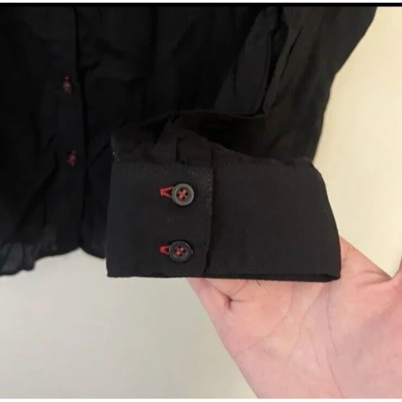 Andree Women’s Black Embroidered L Floral Top Western Peasant Retro Embroidered - Picture 4 of 8